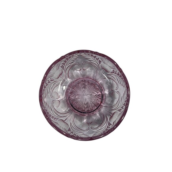 Vintage Mosser Inverted Thistle Rose Pink Footed 8” Round Serving Bowl MCM - Picture 10 of 10